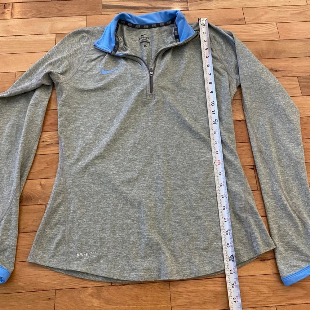 Nike Womens Dri-FIT Quarter Zip Pullover Gray Blue Thumbholes Size M‎ Activewear